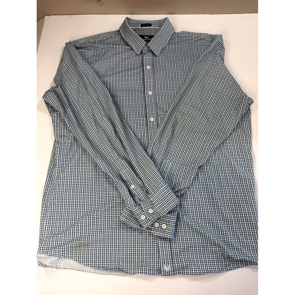 Buttercloth Shirt Mens 2XL White Blue Check Icy Cotton Regular Fit Button-Up